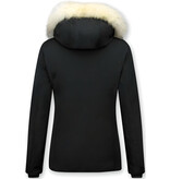 Matogla Damen Winterjacke mit Kapuze Pelz - 5897Z - Schwarz