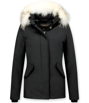 Matogla Damen Winterjacke mit Kapuze Pelz - 5897Z - Schwarz