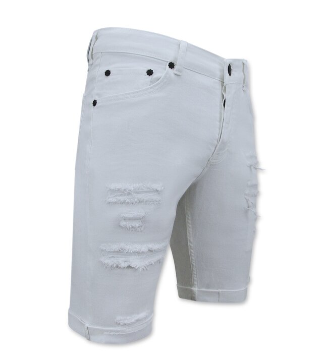 Local Fanatic Kurze weiße Jeans - Slim Fit Herren Short
