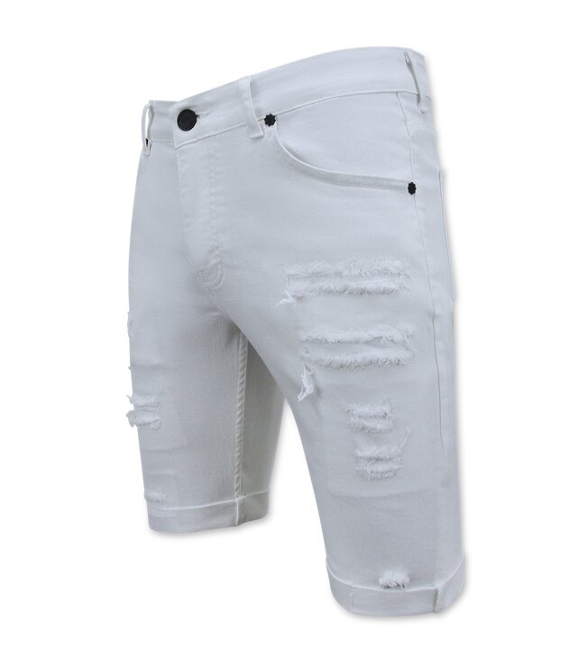 Local Fanatic Kurze weiße Jeans - Slim Fit Herren Short