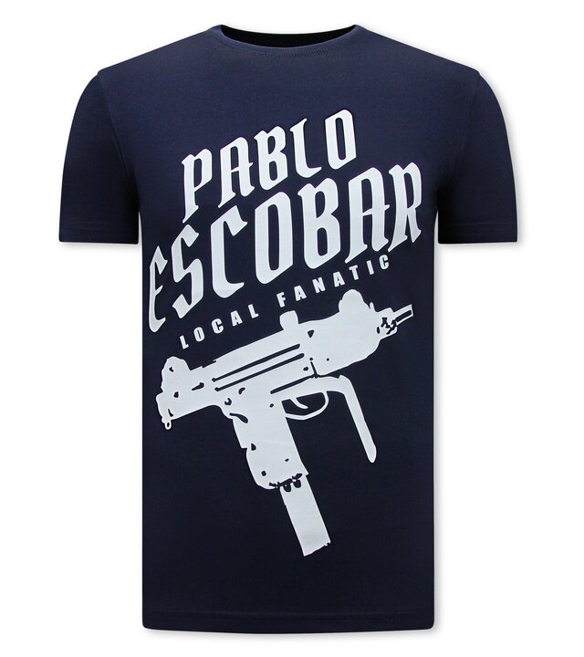 Local Fanatic Pablo Escobar Uzi Print Herren-T-Shirt - Navy