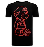 Local Fanatic Cartoon Mario Herren-T-Shirt - Schwarz