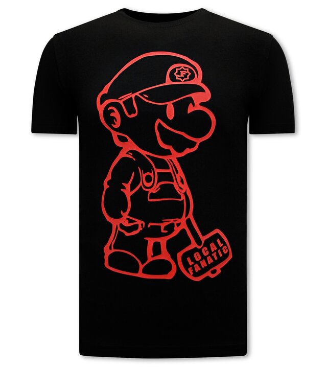 Local Fanatic Cartoon Mario Herren-T-Shirt - Schwarz