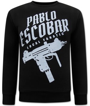 Local Fanatic Pablo Escobar Uzi Print Herren Pullover - Schwarz