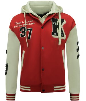 Enos Oversized College Jacke Männer mit Kapuze - 8630 - Rot