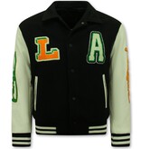 Enos Bestickte Vintage Varsity Jacke für Männer in Übergröße - 851 - Schwarz Enos Bestickte Vintage Varsity Jacke für Männer in Übergröße - 851 - Schwarz