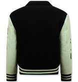 Enos Bestickte Vintage Varsity Jacke für Männer in Übergröße - 851 - Schwarz Enos Bestickte Vintage Varsity Jacke für Männer in Übergröße - 851 - Schwarz