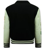 Enos Bestickte Vintage Varsity Jacke für Männer in Übergröße - 851 - Schwarz