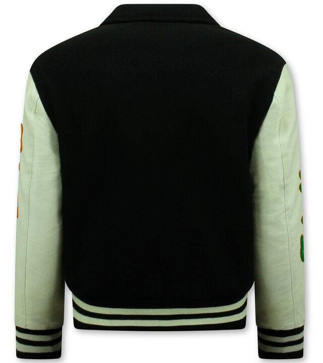 Enos Bestickte Vintage Varsity Jacke für Männer in Übergröße - 851 - Schwarz