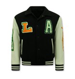 Enos Bestickte Vintage Varsity Jacke für Männer in Übergröße - 851 - Schwarz Enos Bestickte Vintage Varsity Jacke für Männer in Übergröße - 851 - Schwarz