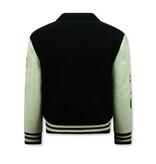 Enos Bestickte Vintage Varsity Jacke für Männer in Übergröße - 851 - Schwarz Enos Bestickte Vintage Varsity Jacke für Männer in Übergröße - 851 - Schwarz