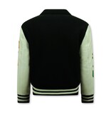 Enos Bestickte Vintage Varsity Jacke für Männer in Übergröße - 851 - Schwarz