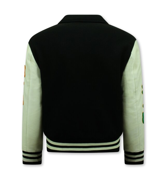 Enos Bestickte Vintage Varsity Jacke für Männer in Übergröße - 851 - Schwarz