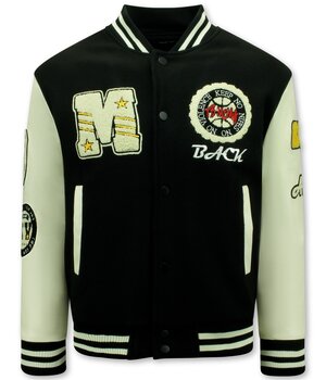 Enos Vintage Varsity Baseball Jacke in Übergrößen für Männer - 7086 - Schwarz