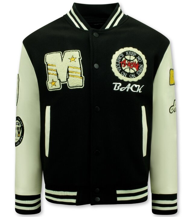 Enos Vintage Varsity Baseball Jacke in Übergrößen für Männer - 7086 - Schwarz