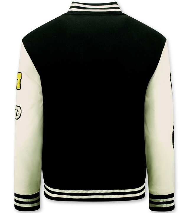 Enos Vintage Varsity Baseball Jacke in Übergrößen für Männer - 7086 - Schwarz