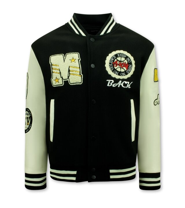 Enos Vintage Varsity Baseball Jacke in Übergrößen für Männer - 7086 - Schwarz