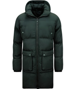 Local Fanatic Lange Herren Puffer Winterjacke mit Kapuze - 3361 - Schwarz