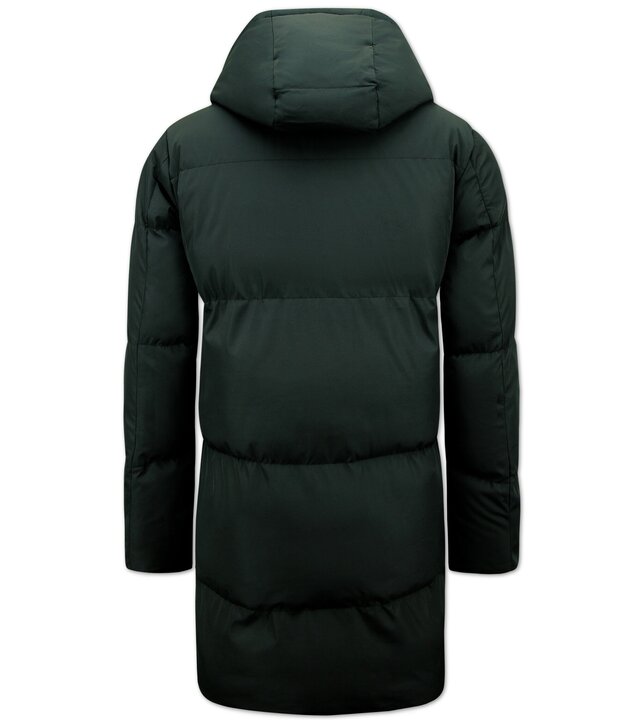 Local Fanatic Lange Herren Puffer Winterjacke mit Kapuze - 3361 - Schwarz