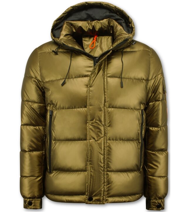 Enos Goldfarbene Herren-Pufferjacke mit Kapuze