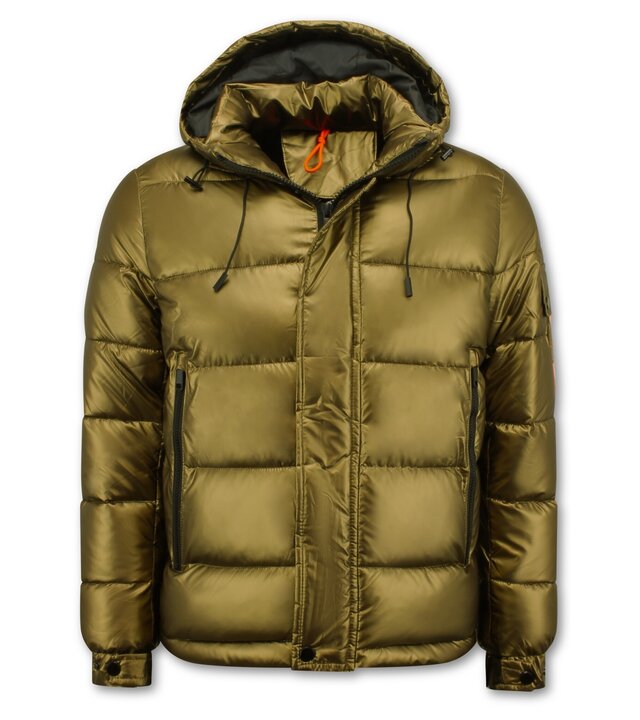 Enos Goldfarbene Herren-Pufferjacke mit Kapuze