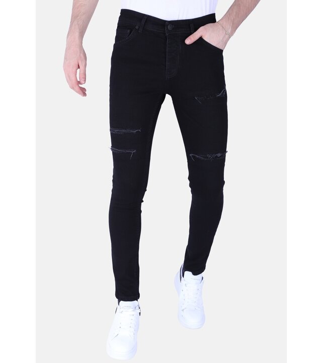 Local Fanatic Herren Ripped Torn Jeans - Slim Fit -1092- Schwarz