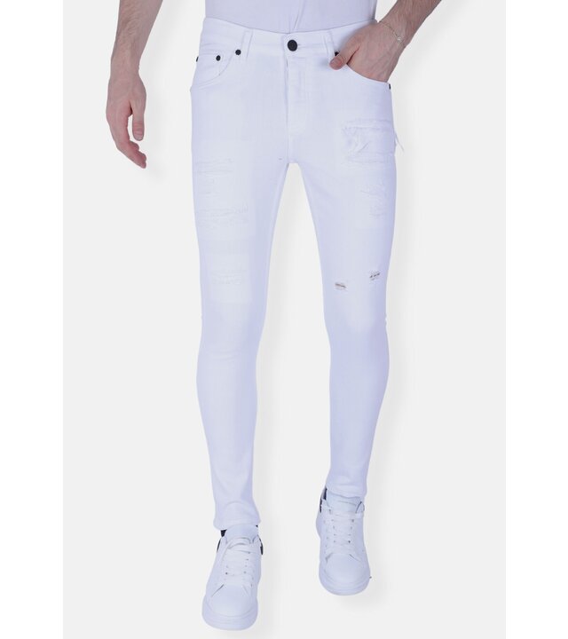 Local Fanatic Weiße Slim Fit Herrenjeans mit Rissen -1090 - Weiß