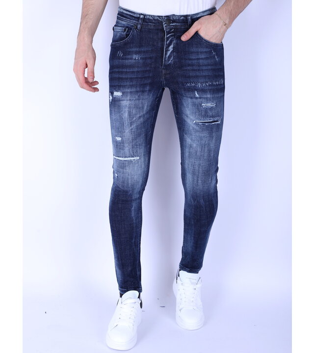 Local Fanatic Dunkelblaue Slim Fit Herrenjeans mit Löchern - 1101 - Blau