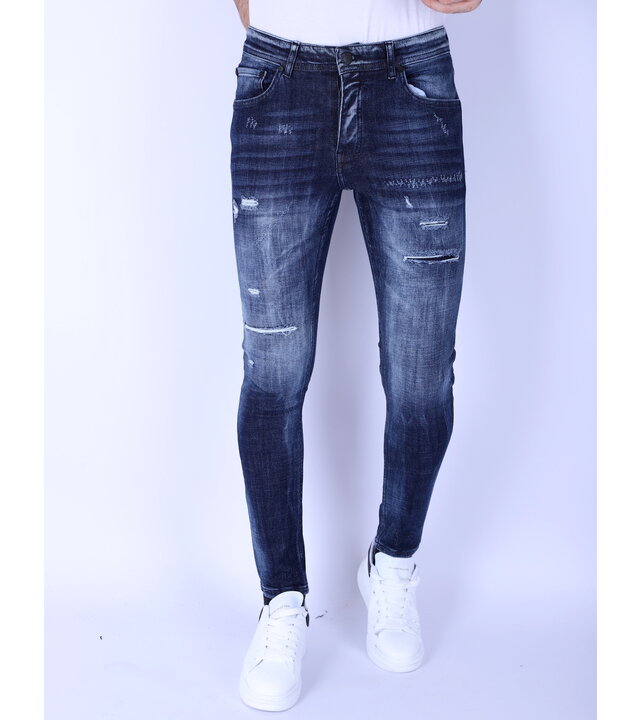 Local Fanatic Dunkelblaue Slim Fit Herrenjeans mit Löchern - 1101 - Blau