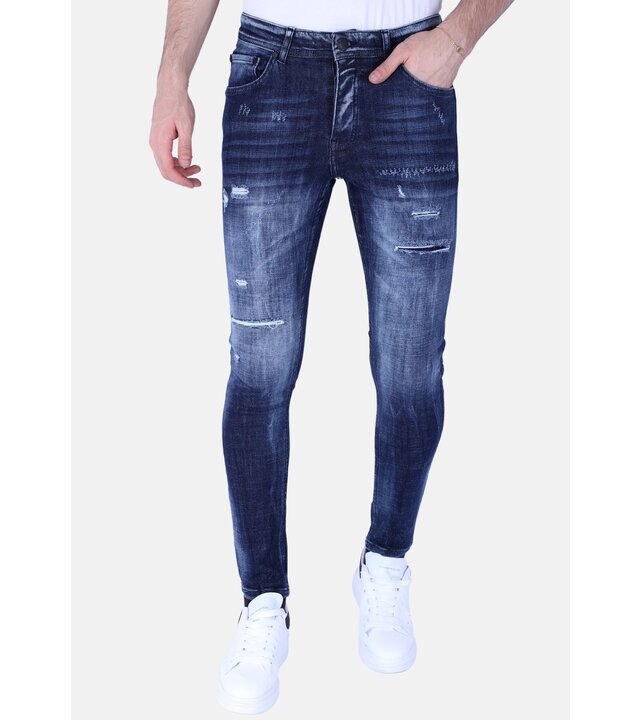 Local Fanatic Dunkelblaue Slim Fit Herrenjeans mit Löchern - 1101 - Blau