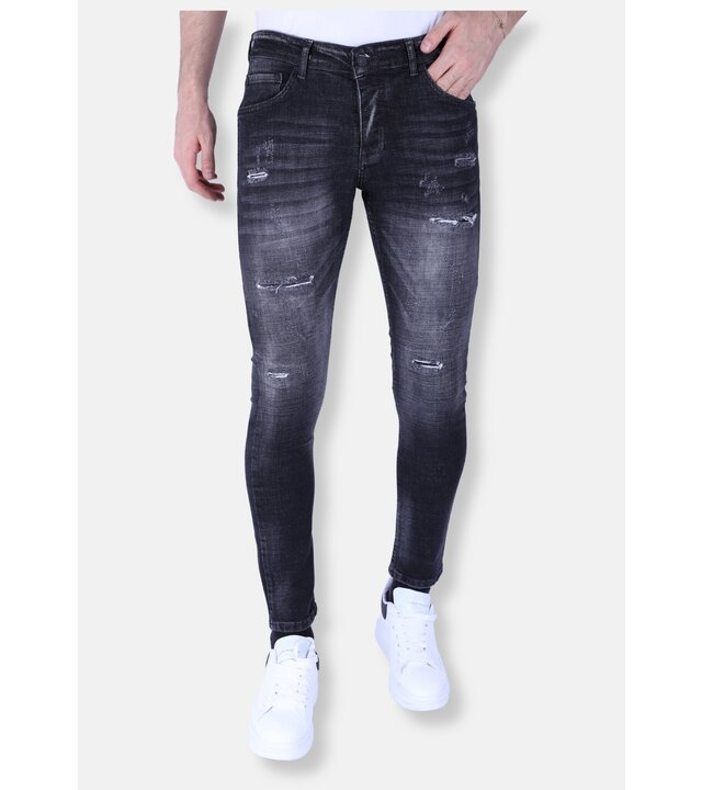 Local Fanatic Stonewash Herrenjeans Slim Fit mit Rissen - 1096 - Grau