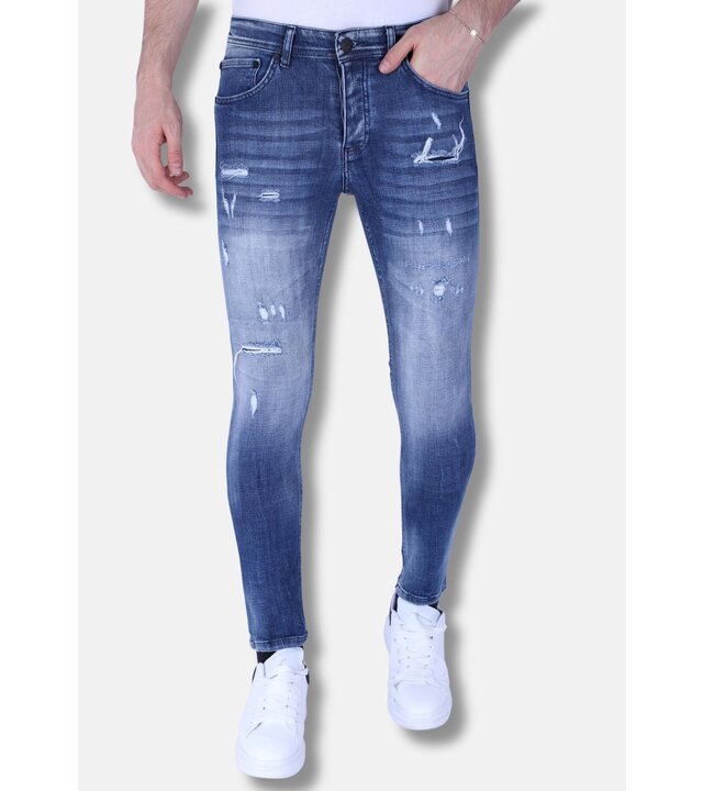 Local Fanatic Herren Denim Jeans Slim Fit mit gebleichter Waschung - 1094 - Blau