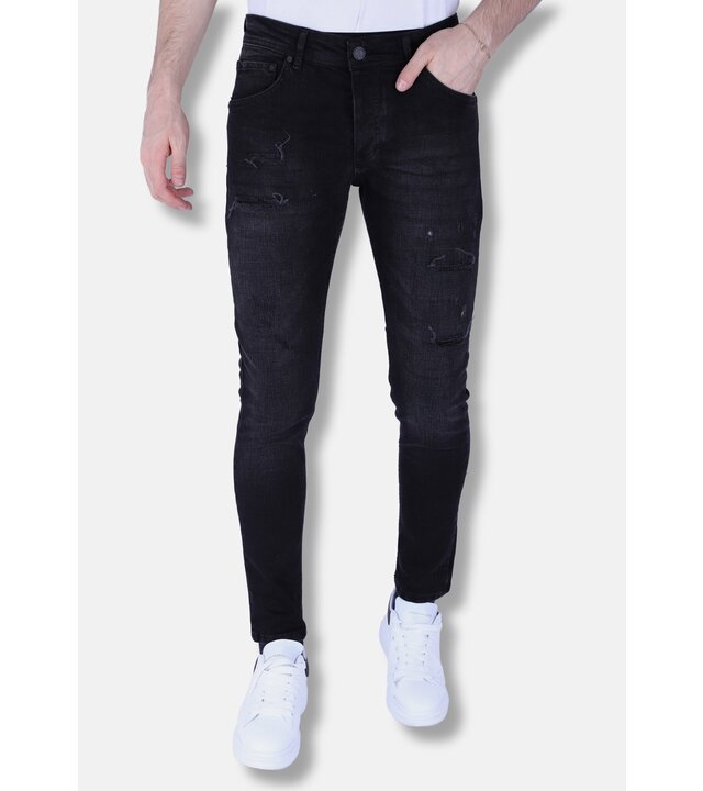 Local Fanatic Slim-Fit-Jeans für Herren mit Stretch und Löchern – 1106 – Schwarz