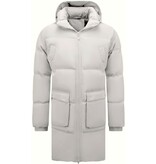 Local Fanatic Lange Puffer Parka Jacke für Herren mit abnehmbarer Kapuze - 3361 - Creme/Weiß