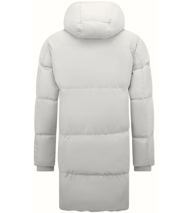 Local Fanatic Lange Puffer Parka Jacke für Herren mit abnehmbarer Kapuze - 3361 - Creme/Weiß