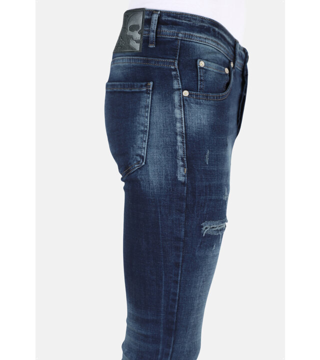 Mario Morato Dunkelblaue Stonewash-Jeans mit Löchern Strech -MM120