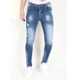 Mario Morato Herren Slim Fit Jeans mit Farbspritzern -MM108 - Blau