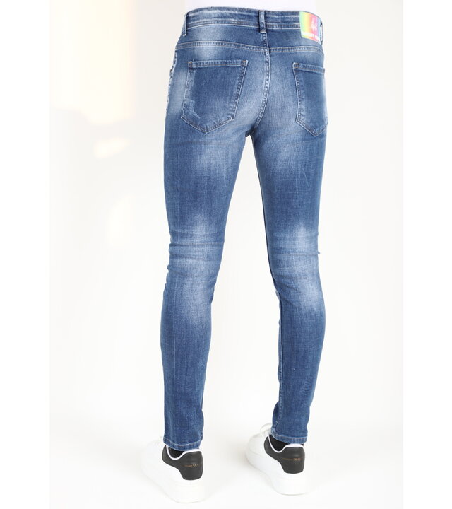 Mario Morato Herren Slim Fit Jeans mit Farbspritzern -MM108 - Blau