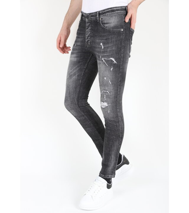 Mario Morato Slim Fit Street Fashion Baumwolljeans mit Rissen für Herren -MM110- Grau