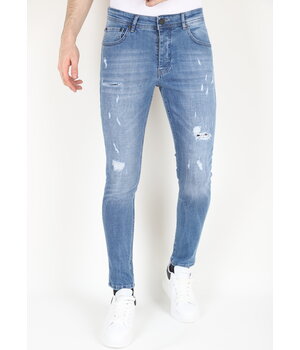 Mario Morato Herren Slim-fit Jeans Stonewash mit Löchern -MM114- Blau