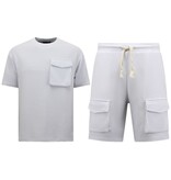 TopStar Geripptes T-Shirt in Übergröße - Herren-Jogging-Shorts - SET - Weiß