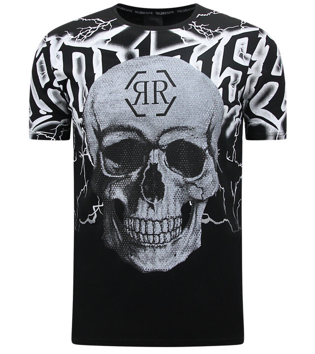 Enos Totenkopf - Strass-T-Shirt - 7983 - Schwarz