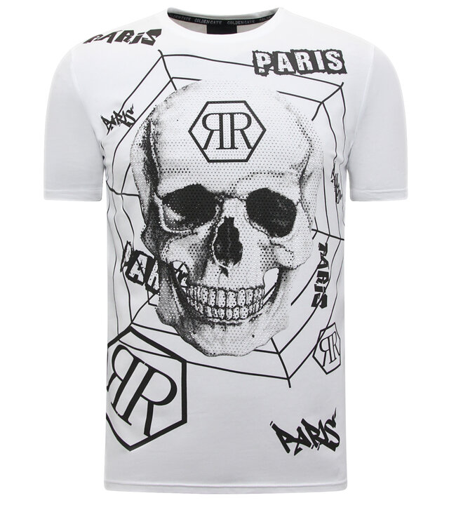 Enos Totenkopf - Strass-T-Shirt - 7968 - Weiß