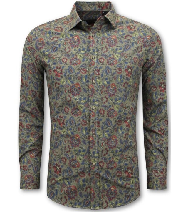 LF Hemden Herren Langarm - Bluse Herren Slim Fit - Grün