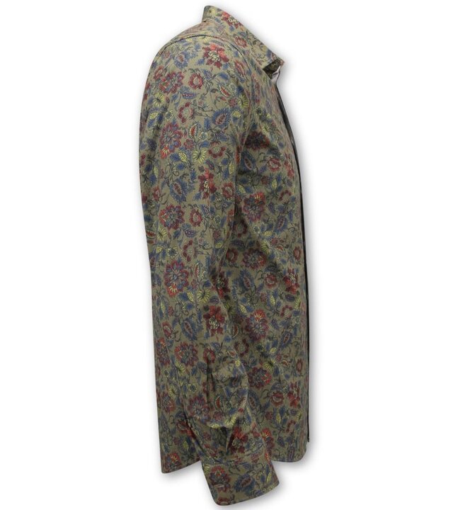 LF Hemden Herren Langarm - Bluse Herren Slim Fit - Grün