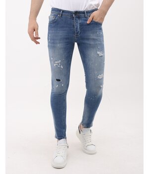 Mario Morato Zerrissene Herrenjeans Slim Fit mit Farbspritzern – MM-S-106 – Blau