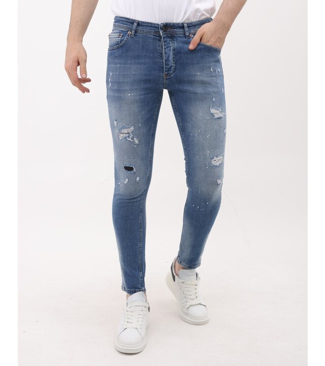 Mario Morato Zerrissene Herrenjeans Slim Fit mit Farbspritzern – MM-S-106 – Blau