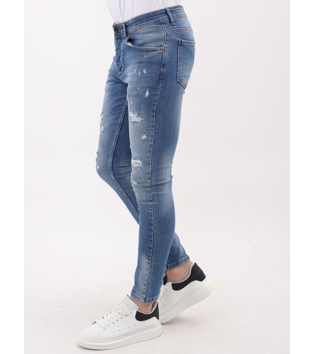 Mario Morato Zerrissene Herrenjeans Slim Fit mit Farbspritzern – MM-S-106 – Blau