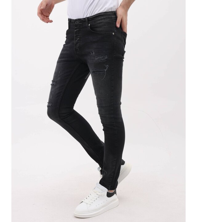 Mario Morato Jeans mit Rissen, Slim Fit für Herren – MM-S-109 – Schwarz