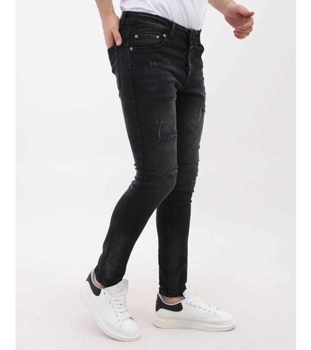 Mario Morato Jeans mit Rissen, Slim Fit für Herren – MM-S-109 – Schwarz